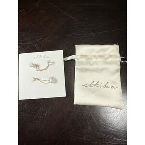Ettika Double Pierced Earrings with Cubic Zirconia‎ and Pearl on Chain NEW
